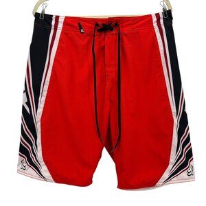 Fox Racing Foxtech Mens 33 Board Shorts Red Black White Logo Swim Beach